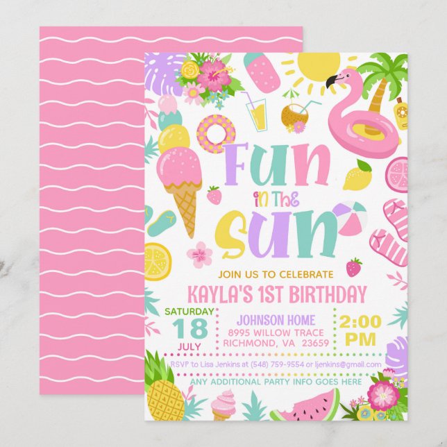 Summer Fun in the Sun Birthday Party Invitation (Front/Back)