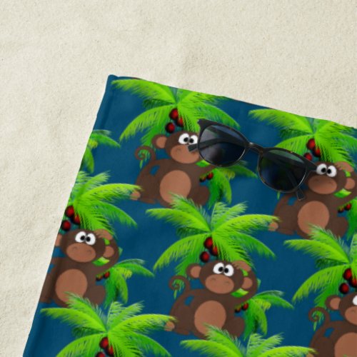 Summer Fun Kids Monkey and Palm Tree Pattern  Beach Towel