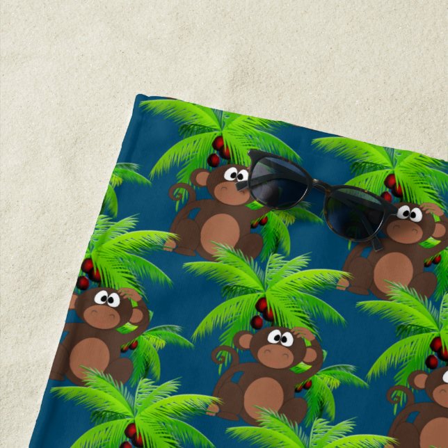 Summer Fun Kids Monkey and Palm Tree Pattern  Beach Towel (In Situ)