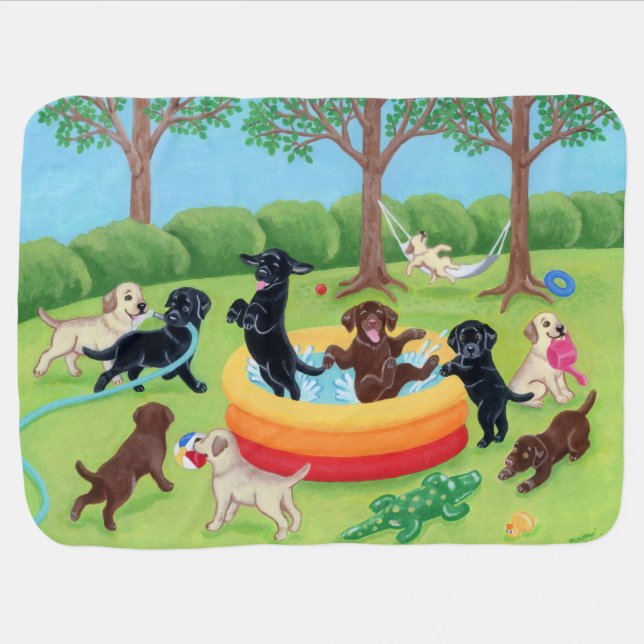 Summer Fun Labradors Painting Baby Blanket (Horizontal)