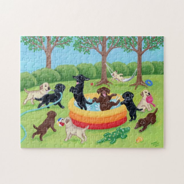 Summer Fun Labradors Painting Jigsaw Puzzle (Horizontal)