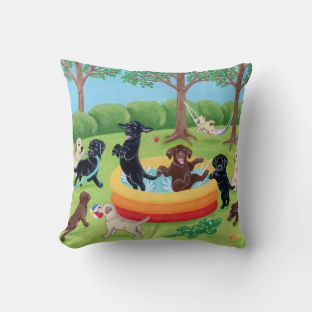 Summer Fun Labradors Painting Throw Pillow (Front)