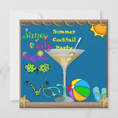 Summer Fun Martini Pool Party Invitations