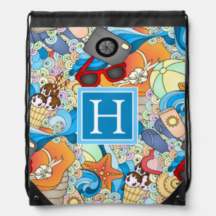 Summer Fun Pattern   Add Your Initial Drawstring Bag