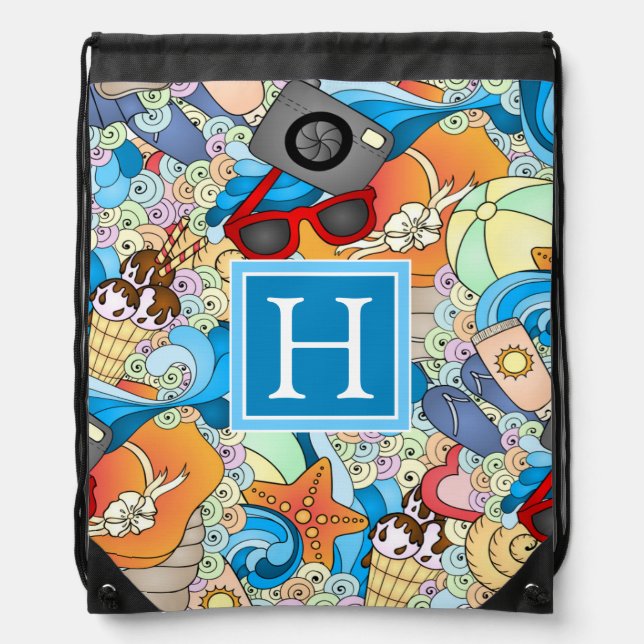 Summer Fun Pattern | Add Your Initial Drawstring Bag (Front)