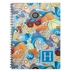 Summer Fun Pattern Add Your Initial Notebook