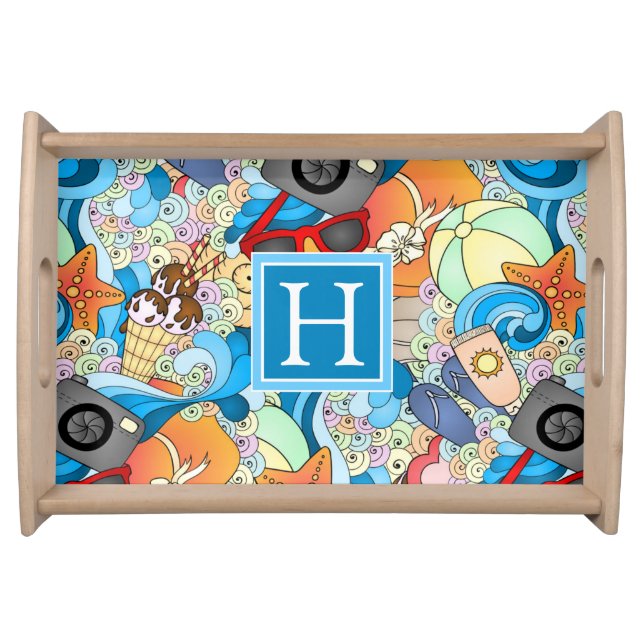 Summer Fun Pattern | Add Your Initial Serving Tray (Front)