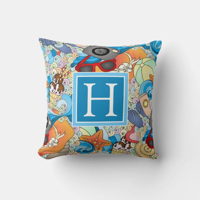 Summer Fun Pattern | Add Your Initial Throw Pillow (Front)