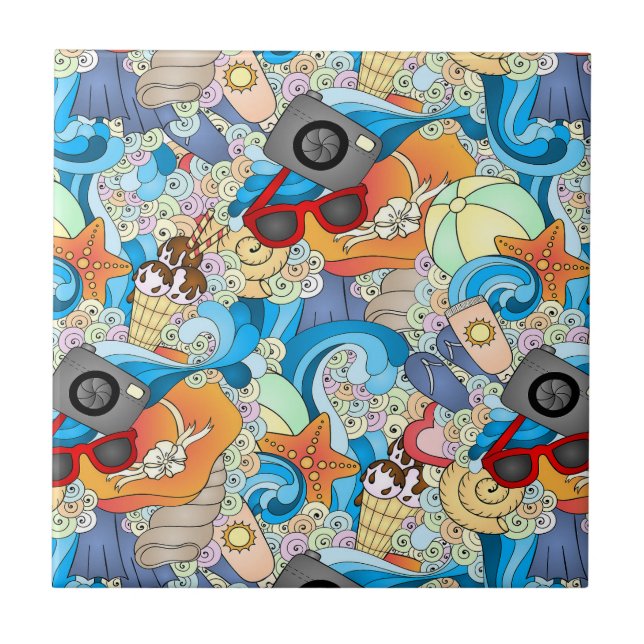 Summer Fun Pattern Ceramic Tile (Front)