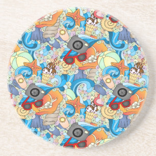 Summer Fun Pattern Sandstone Coaster