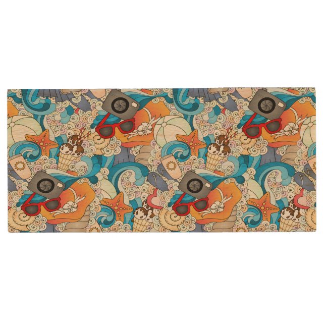 Summer Fun Pattern Wood USB Flash Drive (Front)
