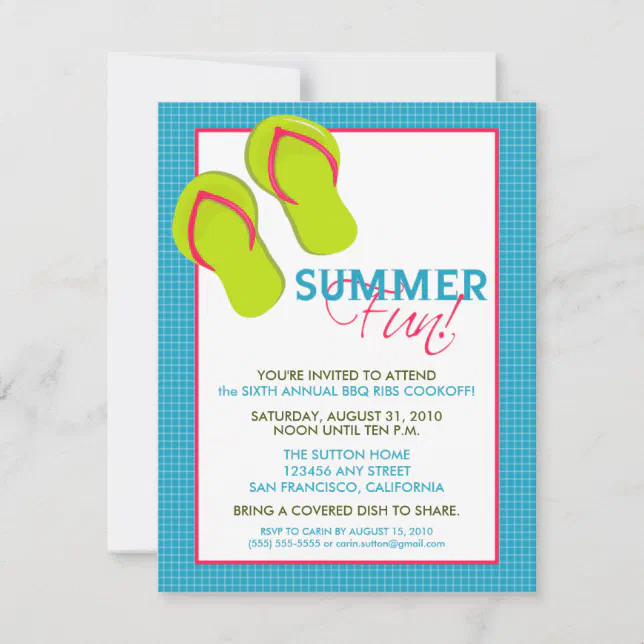 Summer Fun Picnic/BBQ Invitation (pink/aqua) | Zazzle