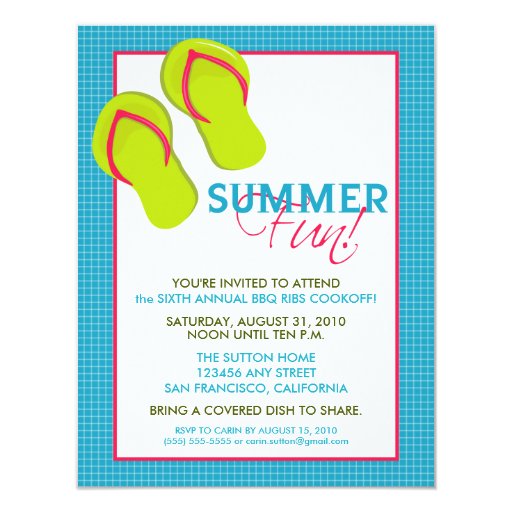 Summer Fun Picnic/BBQ Invitation (pink/aqua) | Zazzle