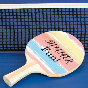 Summer Fun Pink Blue Yellow Watercolor Stripes Ping Pong Paddle