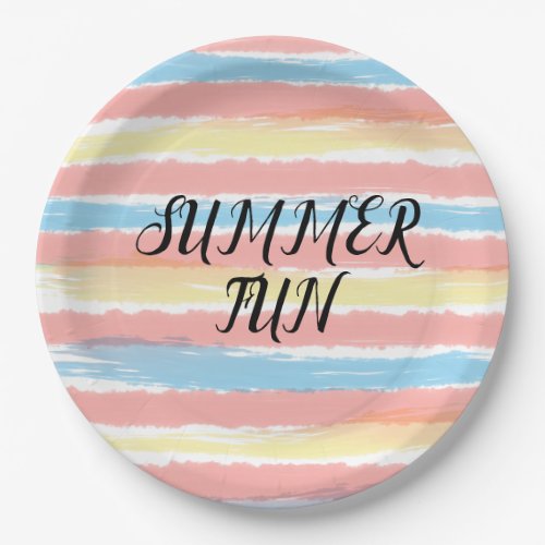 Summer Fun Pink Yellow Blue Watercolor Paper Plates