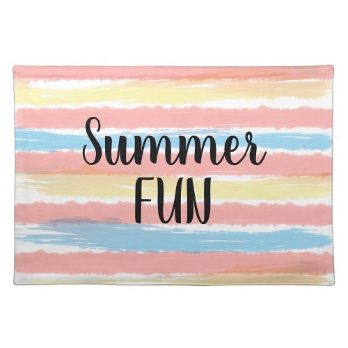 Summer Fun Pink Yellow Blue Watercolor Stripes Cloth Placemat