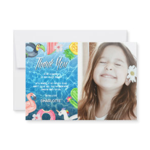 Summer Fun Pool Birthday Party Photo Thank You Card
