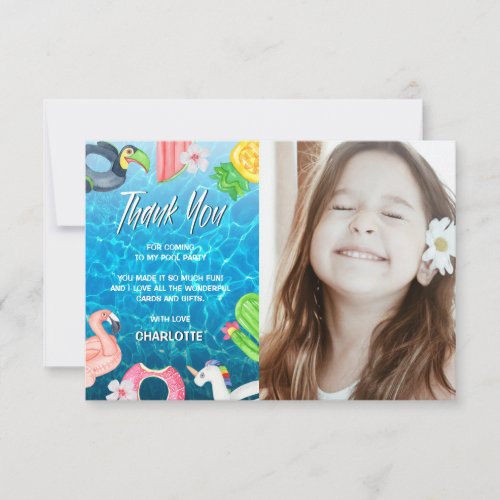 Summer Fun Pool Birthday Party Photo Thank You Card