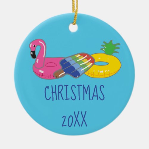 Summer Fun Pool Float Themed Christmas Ceramic Ornament