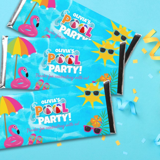 Summer Fun Pool Party Birthday Hershey Bar Favors (Cute chocolate candy bar pool party favors that are easy to personalize!)