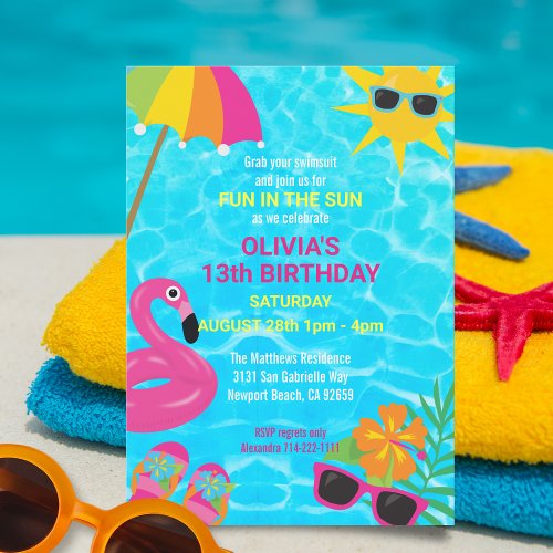 Summer Fun Pool Party Birthday Invitation