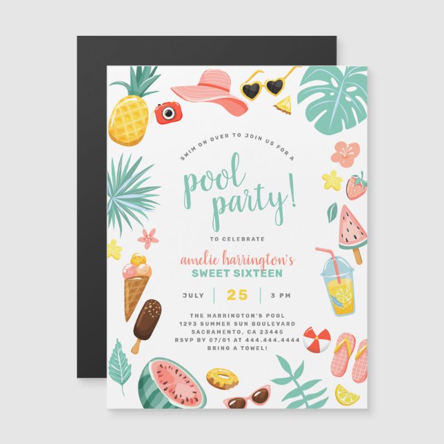 Summer Fun Pool Party Birthday Party Magnetic Invitation (Front/Back)