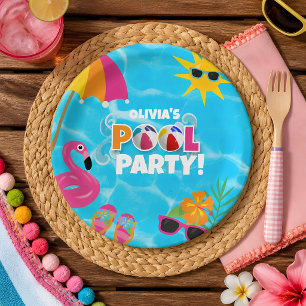 Summer Fun Pool Party Custom Name Paper Plates