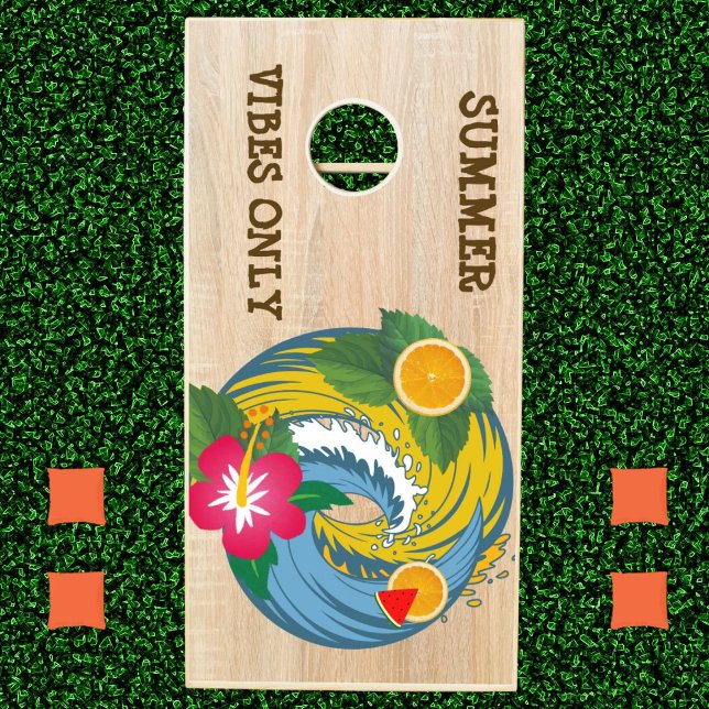 Summer Fun Tropical Coastal Beach Lakehouse Retro Cornhole Set (Creator Uploaded)