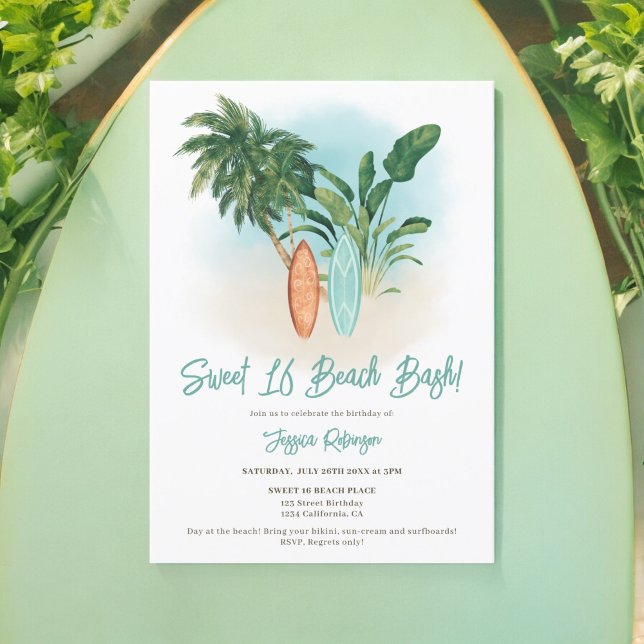 Summer Fun Tropical Surf Sweet 16 Beach Bash Invitation (Summer Fun Tropical Surf Sweet 16 Beach Bash Invitation)