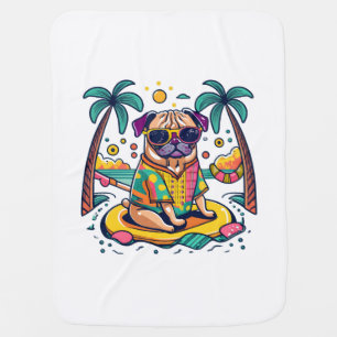 Summer Fun with Cute Pug Dog in Pool Baby Blanket