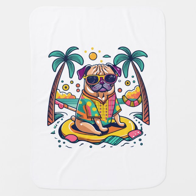 Summer Fun with Cute Pug Dog in Pool Baby Blanket (Front)