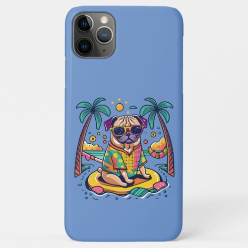 Summer Fun with Cute Pug Dog in Pool iPhone 11 Pro Max Case