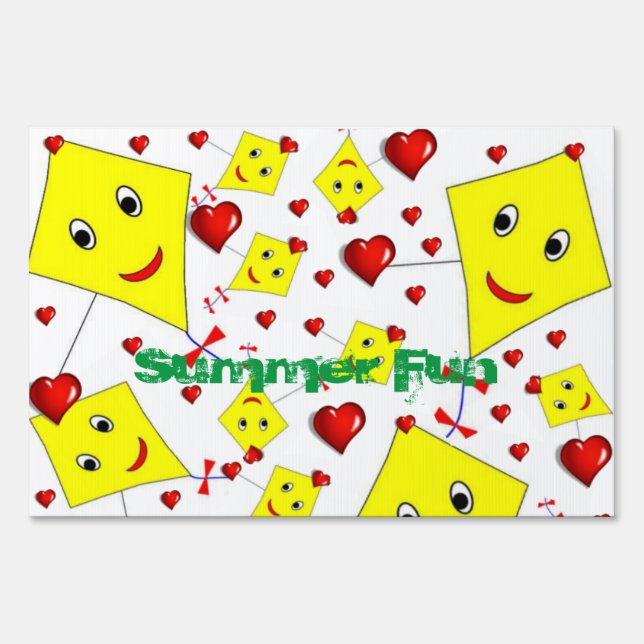 Summer Fun Yard Sign Yellow Kites (Front)