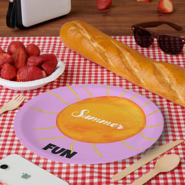Summer Fun Yellow Orange Sun Purple Paper Plates (Picnic)