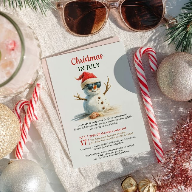 Summer Funny Christmas in July Snowman Sunglasses Invitation (Summer Funny Christmas in July Snowman Sunglasses Invitation)