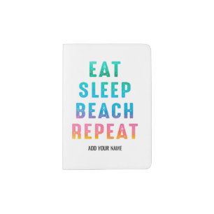 Summer Funny Eat Sleep Beach Repeat Rainbow Passport Holder