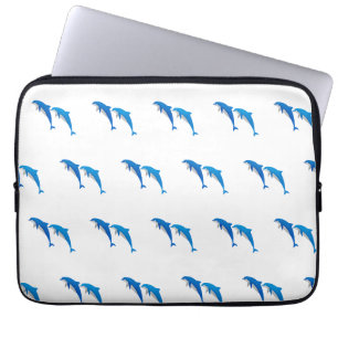 SUMMER, FUNNY GRAY AND BLUE DOLPHINS LAPTOP SLEEVE