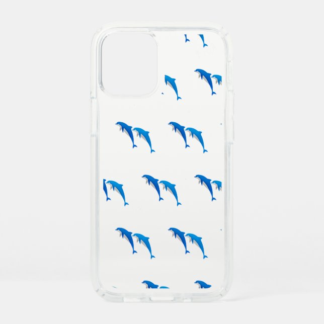 SUMMER, FUNNY GRAY AND BLUE DOLPHINS SPECK iPhone 12 MINI CASE (Front)