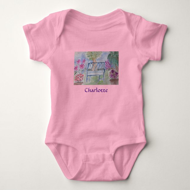 Summer Garden Bench Baby Bodysuit (Front)