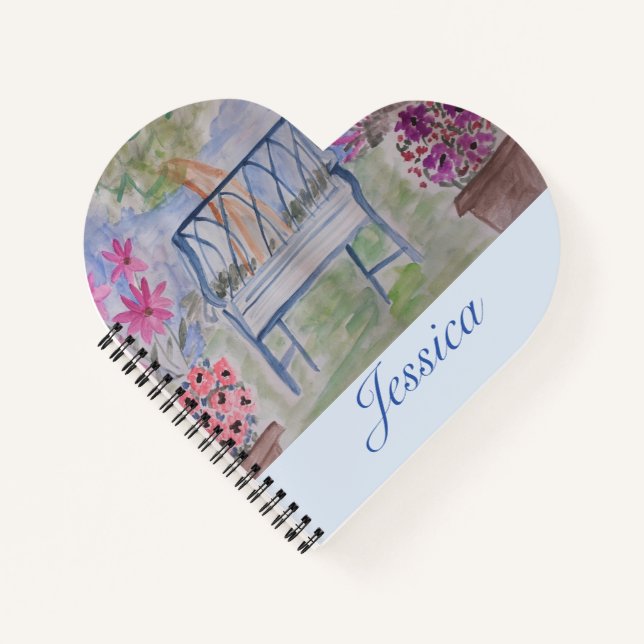 Summer Garden Bench Heart Notebook (Front)