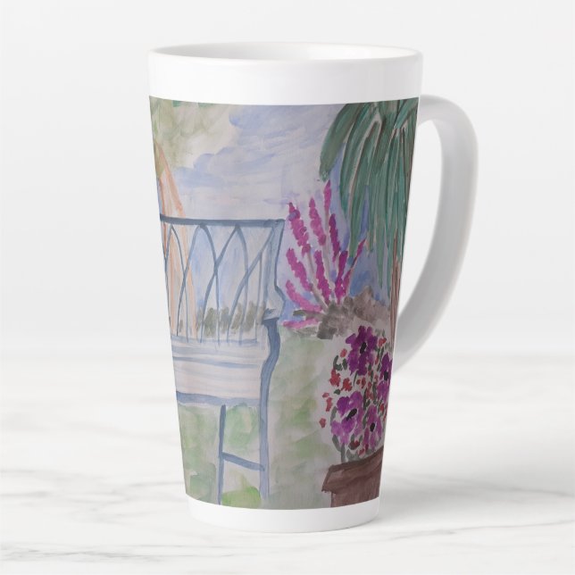 Summer Garden Bench Latte Mug (Right Angle)