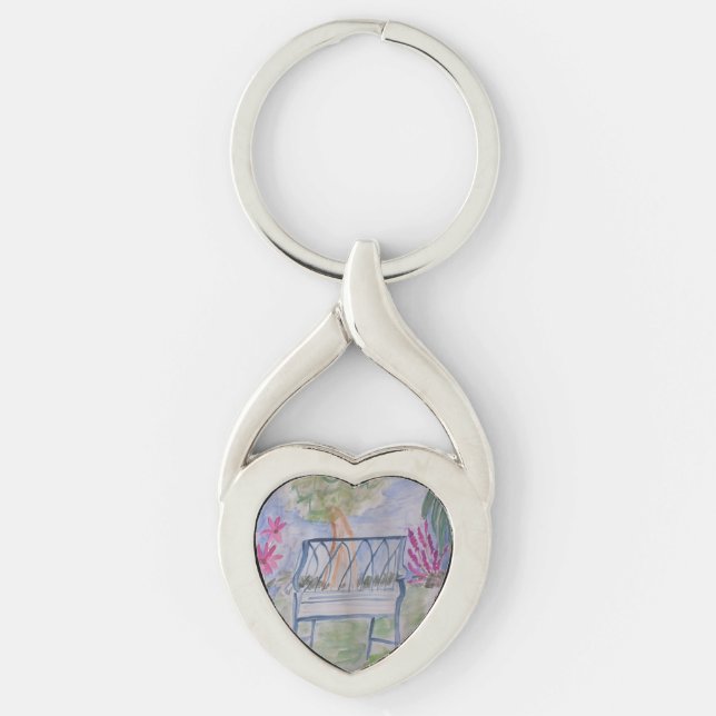 Summer Garden Bench Metal Keychain (Front)