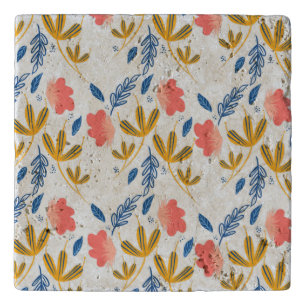 Summer Garden Blue Yellow Coral Florals Trivet