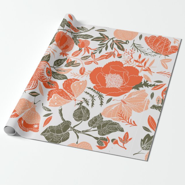 Summer Garden Deco Tile Wrapping Paper (Unrolled)