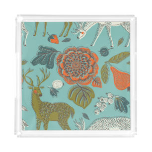 Summer Garden Deer Seamless Illustration. Acrylic Tray