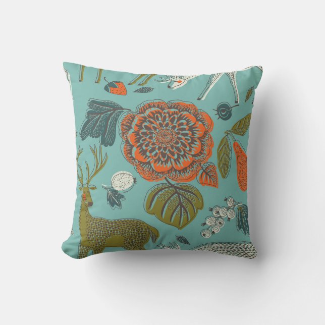 Summer Garden Deer Seamless Illustration. Throw Pillow (Front)