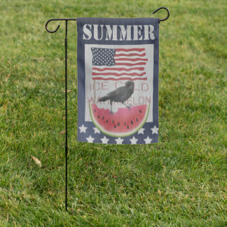 Summer Garden Flag with Watermelon and Crow