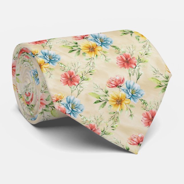 Summer Garden Floral Pattern Neck Tie (Rolled)