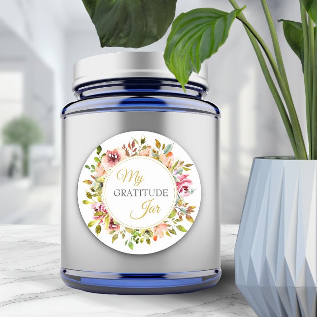 Summer Garden Floral Thank You Gratitude Jar Classic Round Sticker (Summer Garden Floral Thank You Gratitude Jar Classic Round Sticker)