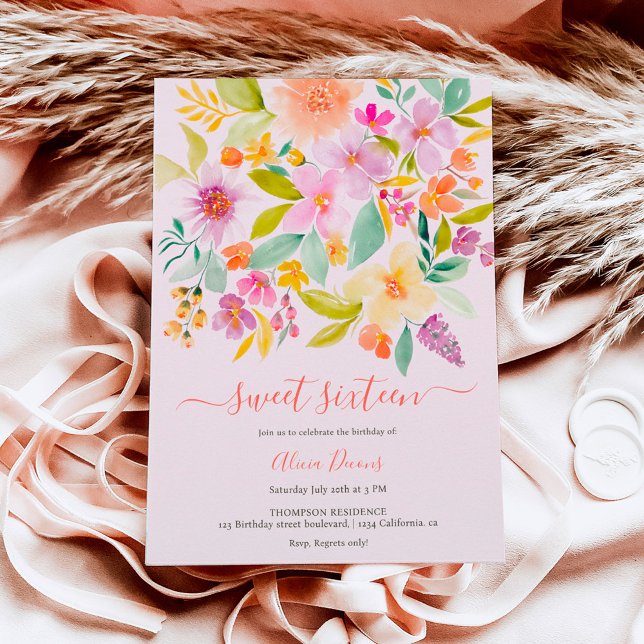 Summer garden floral watercolor Sweet 16 Invitation (Creator Uploaded)